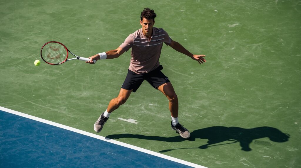 crea la imagen de un hombre golpeando una pelota de tenis con una raqueta(1)